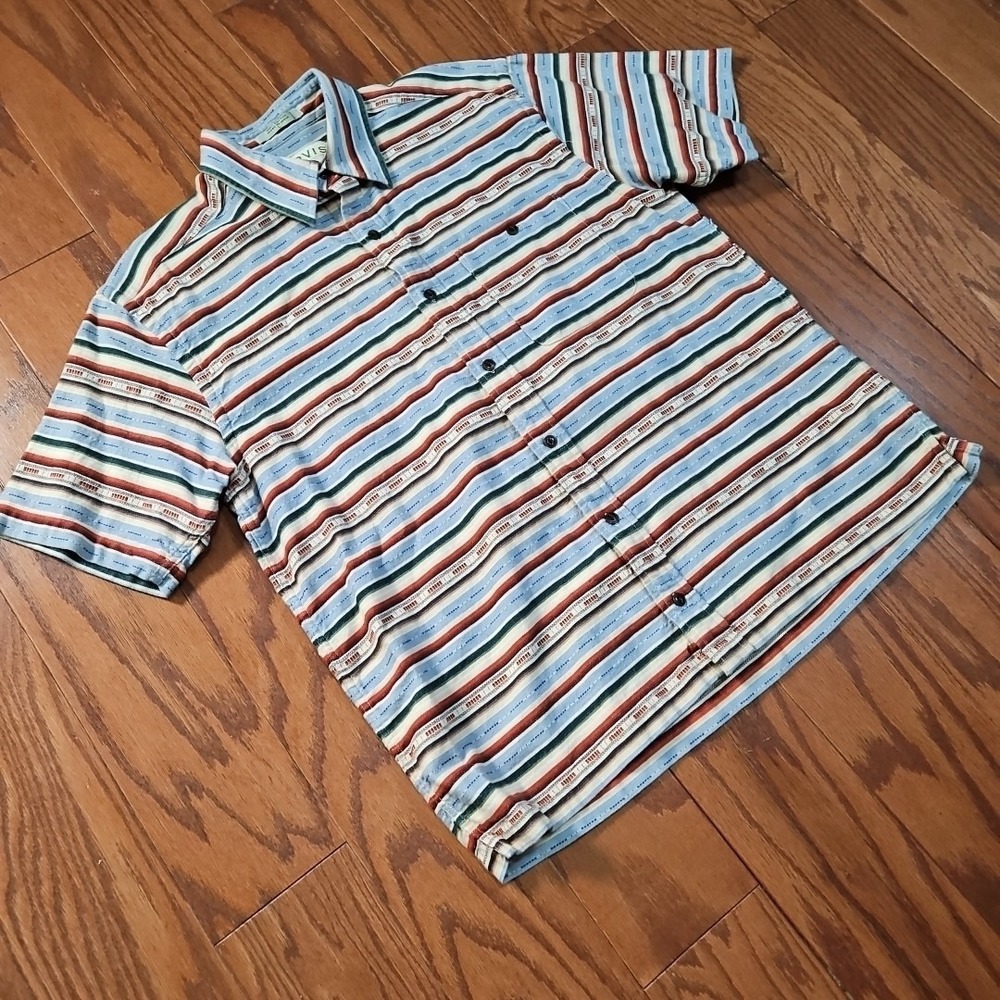 Vintage Orvis Button Up Shirt Mens Size Large Striped Blue Red Short Sleeve - Picture 6 of 7